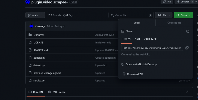 Githup Page of Scrapee, an addon for Kodi