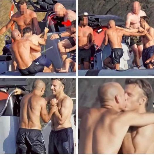 Η φωτογραφία όπου δείχνει τον Μακρόν να φιλιέται με έναν άνδρα επάνω σε σκάφος
